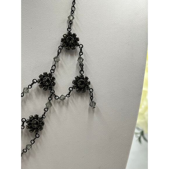 Bellagio Black Gothic Multi Tier Ornate Floral Crystal Bib Statement Necklace - Picture 2 of 11